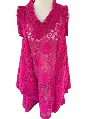 Gracia Fuchsia Crochet Lace Sleeveless Tunic M
